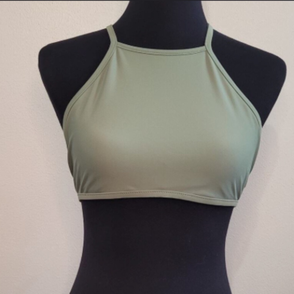 Aerie High Neck Crop Bikini Top – Olive Green, Crisscross Open Back, Women’s XL - Picture 2 of 10